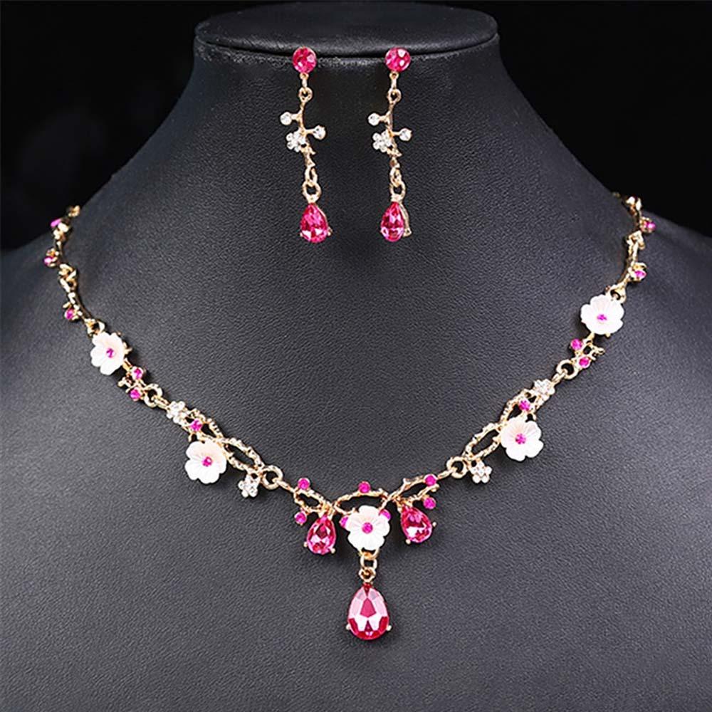 Shiny Bridal Jewelry Set Flower Rhinestone Necklace Earrings Dangle Earrings Luxury Jewelry  Women