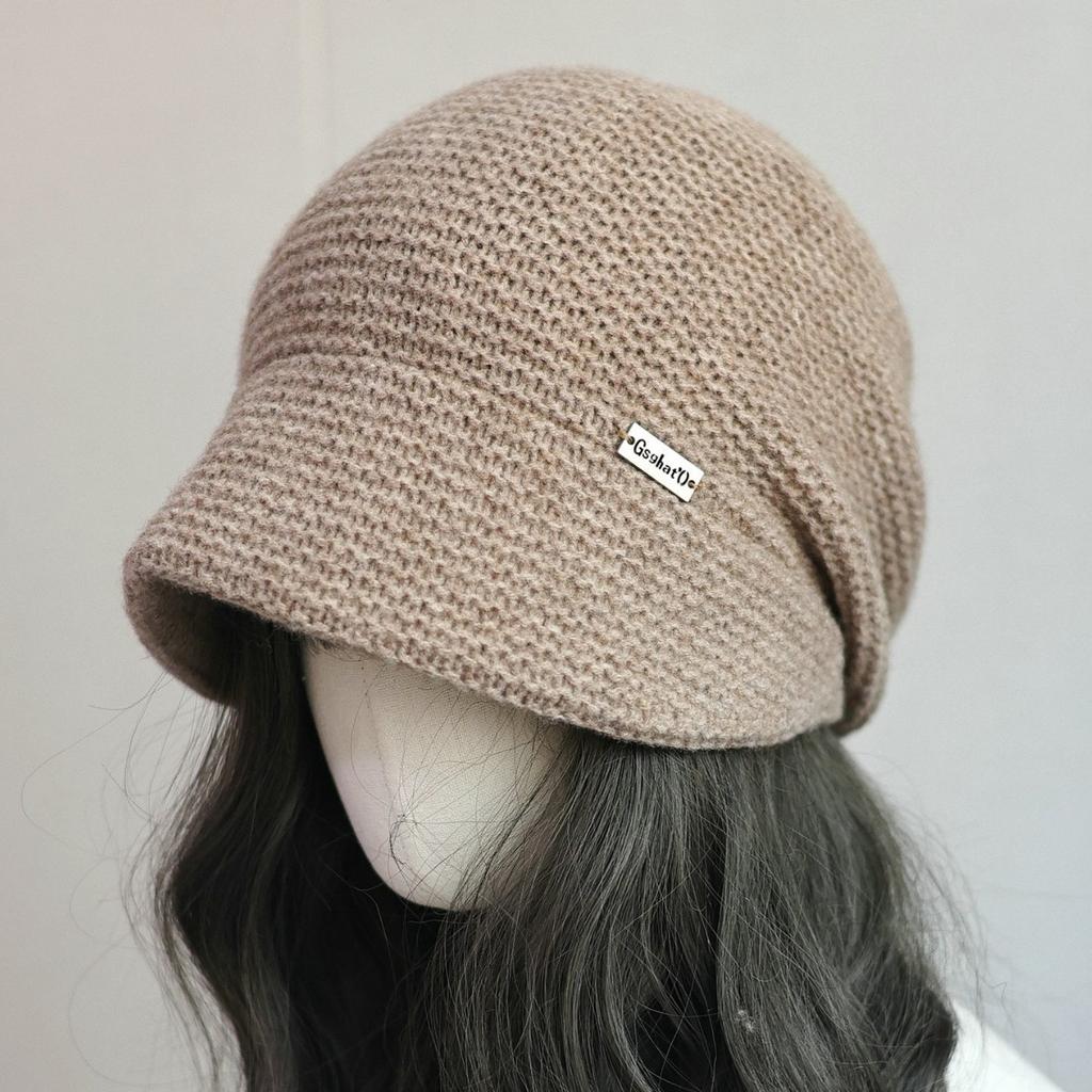Japanese Style Artistic Autumn and Winter Warm Knitted Pile Hat  Loose Face Covering Woolen Hat for Women