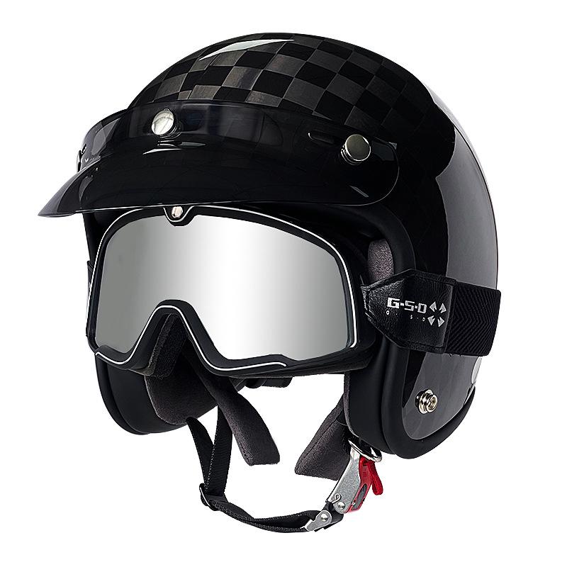 3C Certified Retro Harley Carbon Fiber Motorcycle Helmet, Unisex All-Season Winter Half Helmet