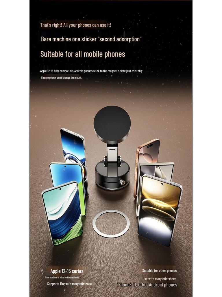 Foldable Magnetic Phone Holder with Telescopic Suction Cup for Car & Desktop