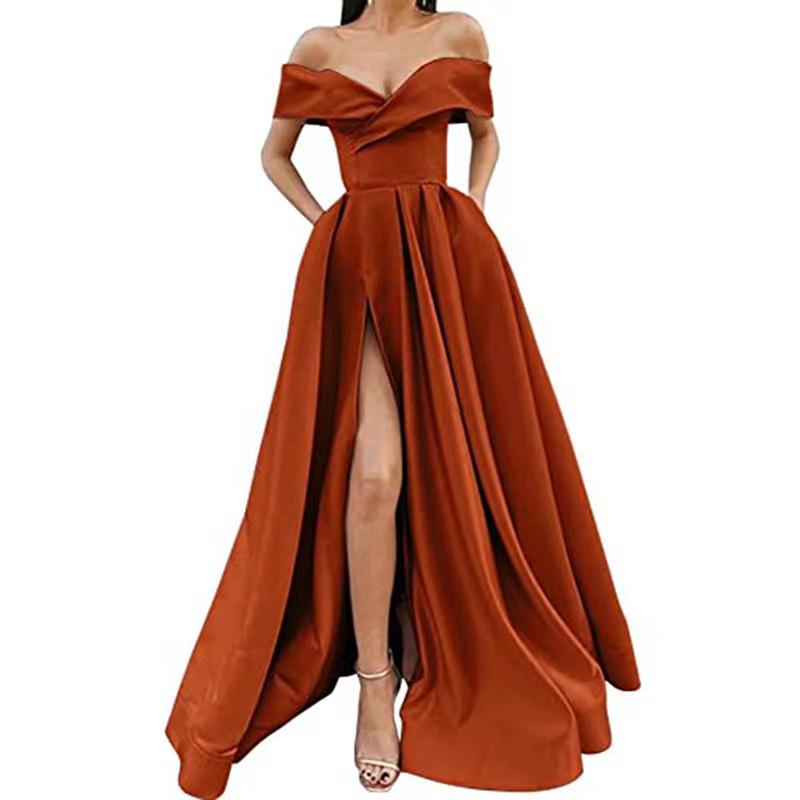 Women's 2025 Deep V-neck Satin Evening Dress, Multi-color European & American Style