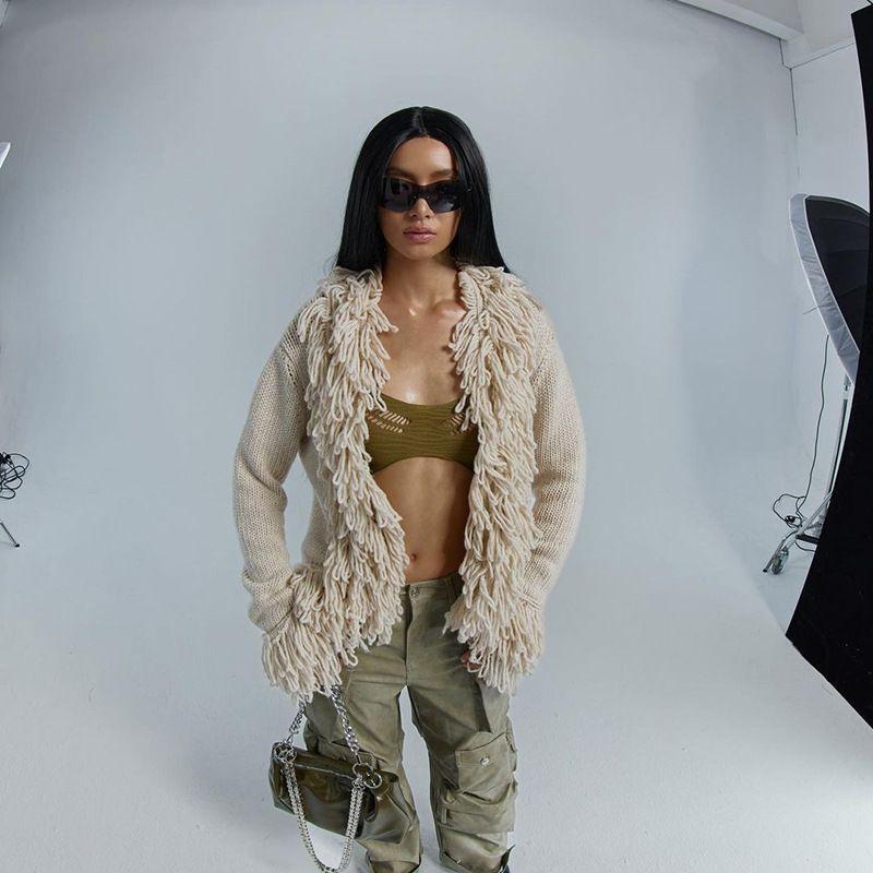 Knitted Tassel Jacket Female Fall and Winter New Arrival Knitting Tassels Loose-Fitting Fashion Trendy Long Sleeve Jacket