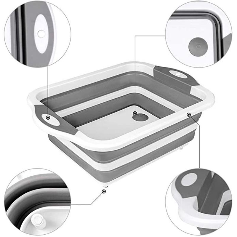 Foldable Cutting Board With Drain Basket Multi-purpose Kitchen Outdoor Chopping Block Portable Plastic Wash Basin Easy To Clean