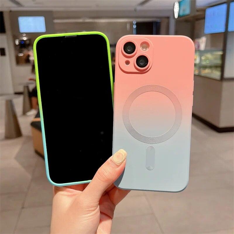 Husă de telefon din silicon moale cu model gradient de lux pentru iPhone 15 14 13 11 12 Pro Max Plus Husă antișoc magnetică cu încărcare fără fir Magsafe