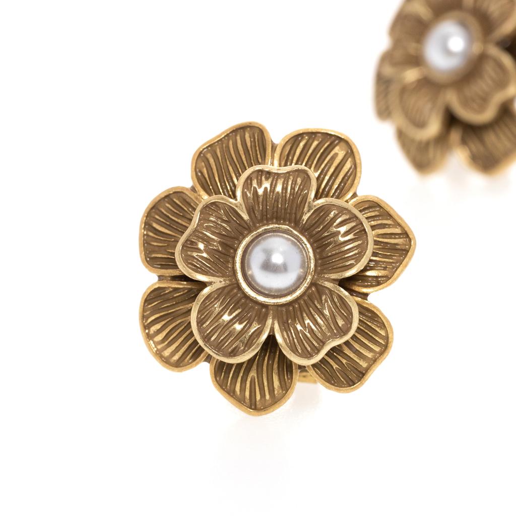 Retro Flower Beaded Pearl Stud Earrings Antique Collarbone Chain Fashion High-End Earrings