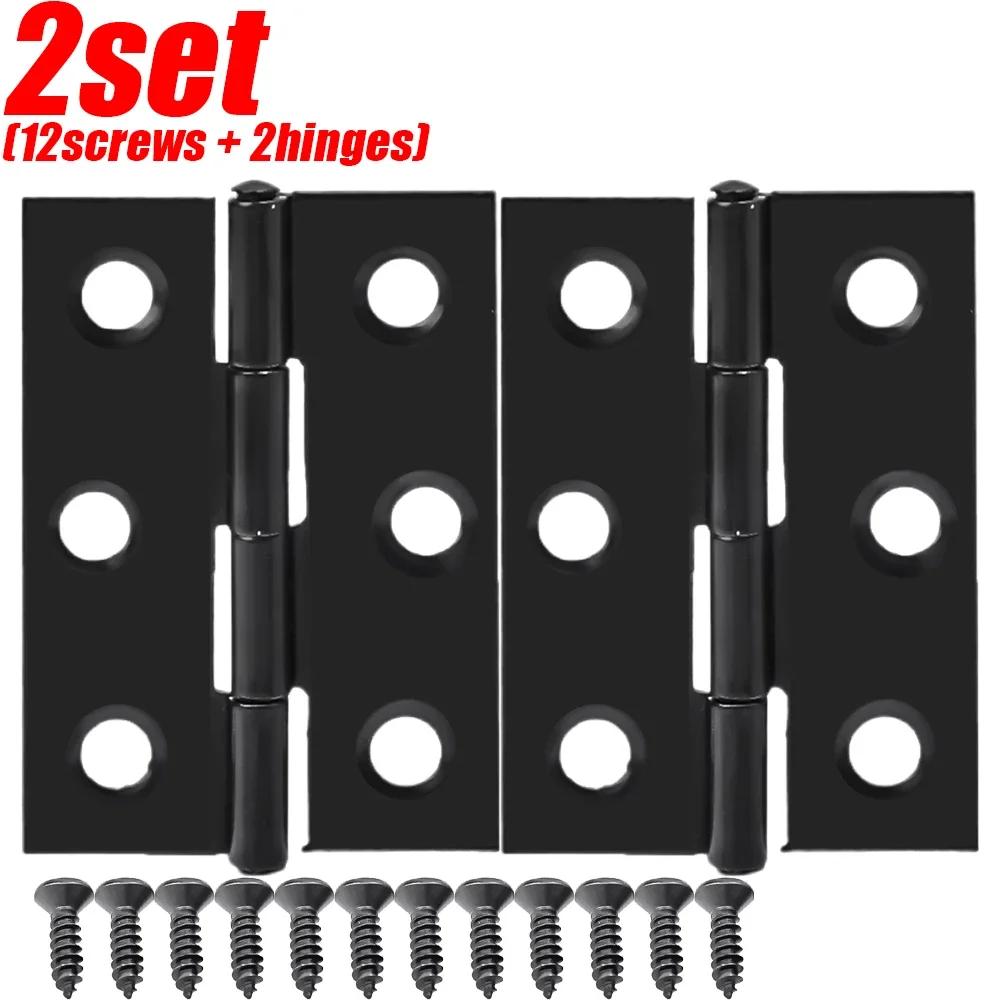 Black Door Hinges Stainless Steel Butt Hinges with Screws Cabinet Drawer Furniture Hinges Mounting Plate Flat Fixing Brackets