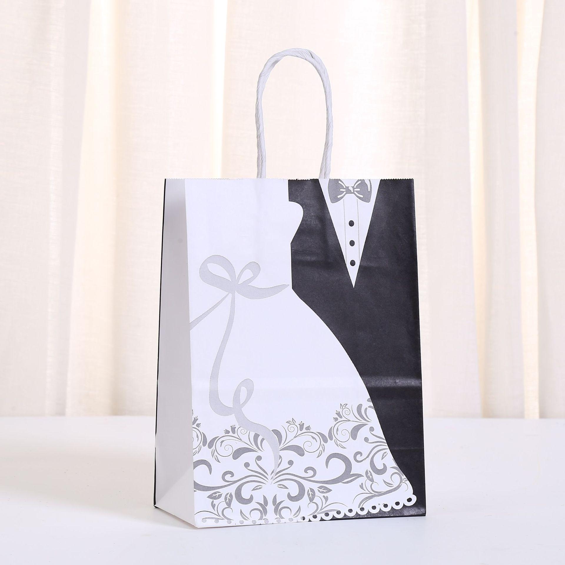 

StoBag, Bride Groom Gift Kraft Reusable Paper Bags with Handles for Weddings Bridal Showers Party Favors Durable Cake Packaging 30pcs&15x8x21cm
