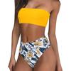Women's Two-Piece Bandeau Bikini Set, Palm Tree Print Strapless Top & High Waisted Bottom, Perfect for Beachwear