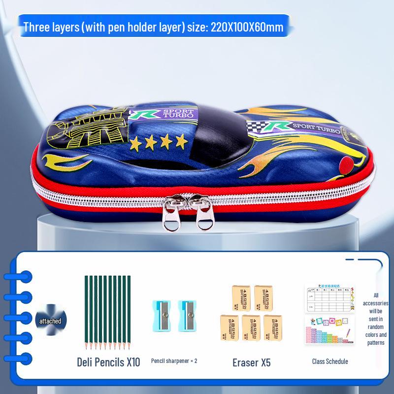 Multifunctional Pencil Case for Kids - Boys' & Girls' School Supplies Stationery Bag with Car Theme
