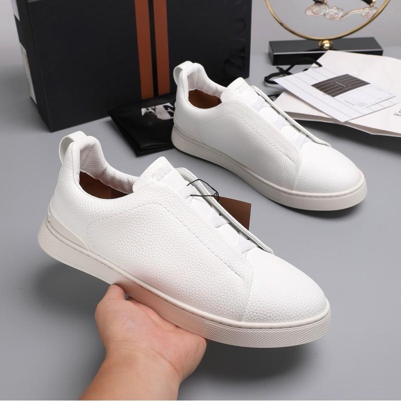 Mens Genuine Leather Slip-On Casual Sneakers Low-Cut Breathable Lightweight Comfortable Everyday Shoes