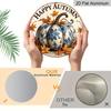 2D Flat, 1pc Round Aluminum Hanging Sign - Blue & White Pumpkin & Maple Leaf Rustic Farmhouse Decor, Vintage-Inspired Autumn Thanksgiving & Halloween