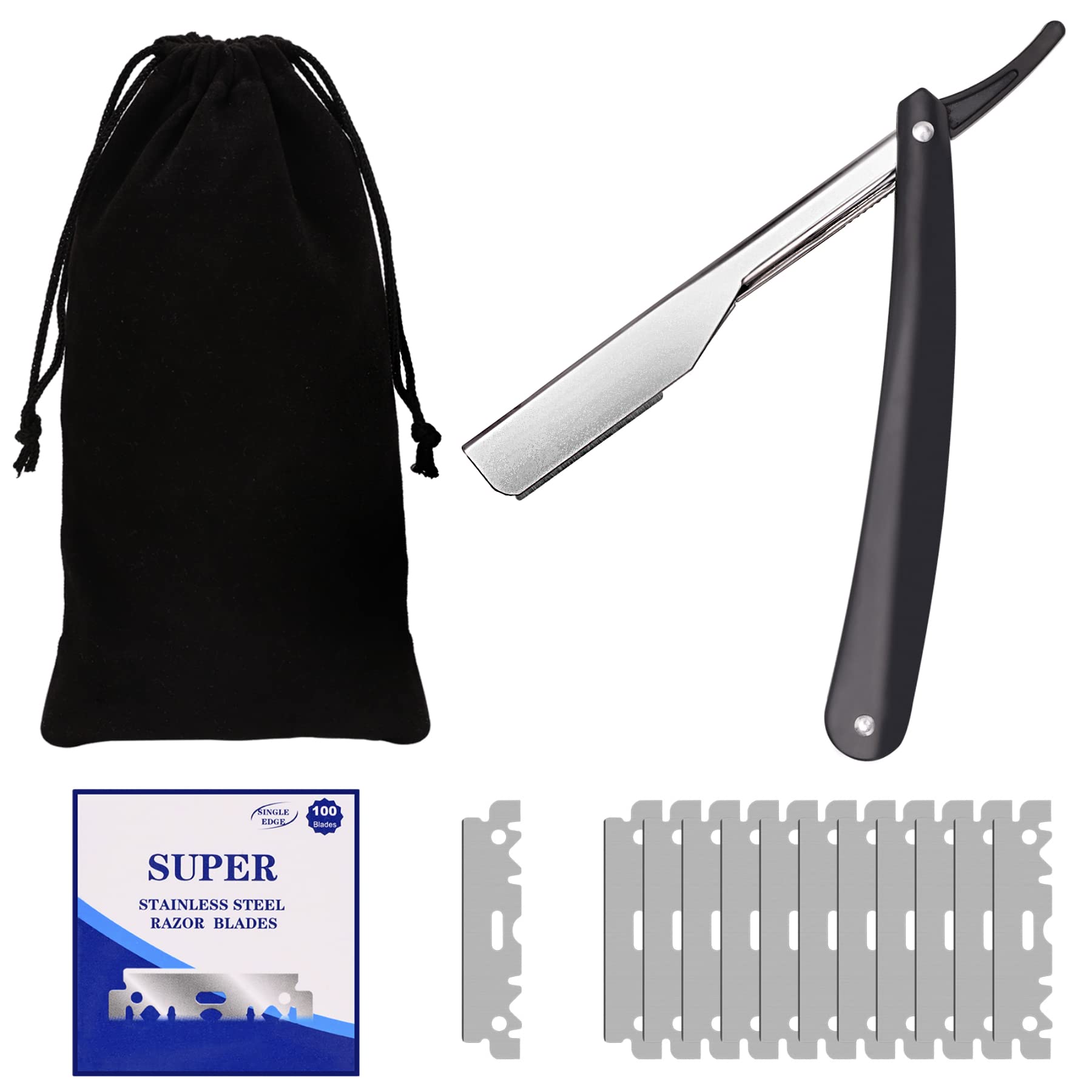 

Бритва Hairdress Straight Edge с 100 шт. одинарных опасных бритв, профессиональная прямая бритва, мужские инструменты для укладки чёрный