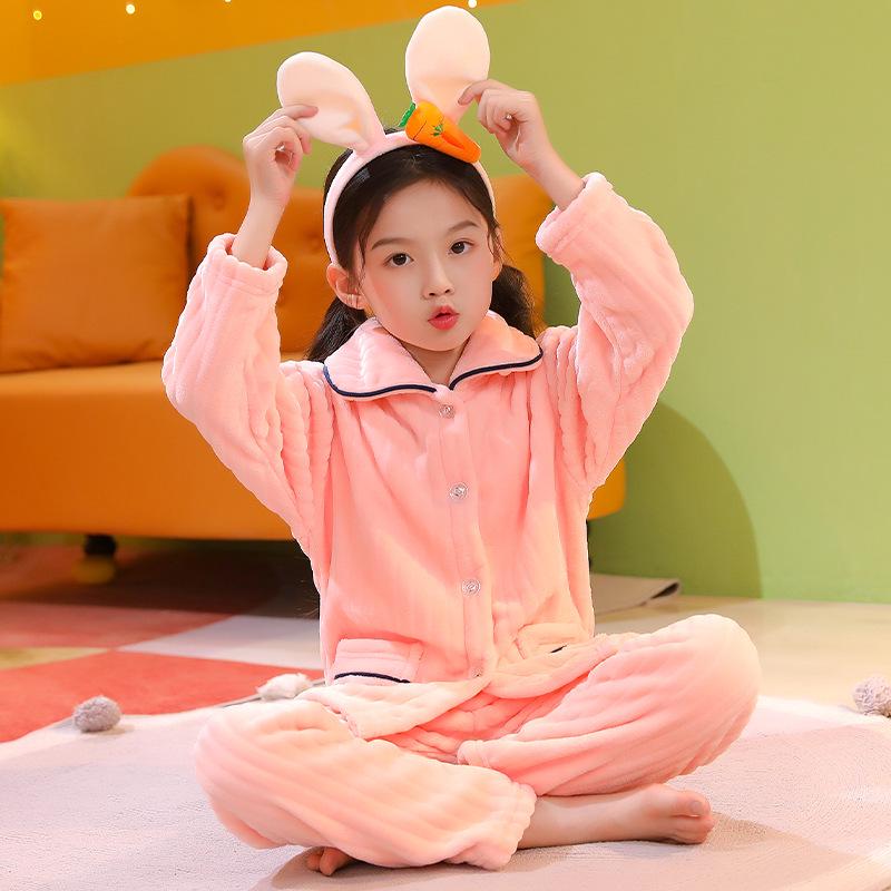 Cozy Coral Fleece Pajamas Set for Kids - Flannel Homewear for Winter