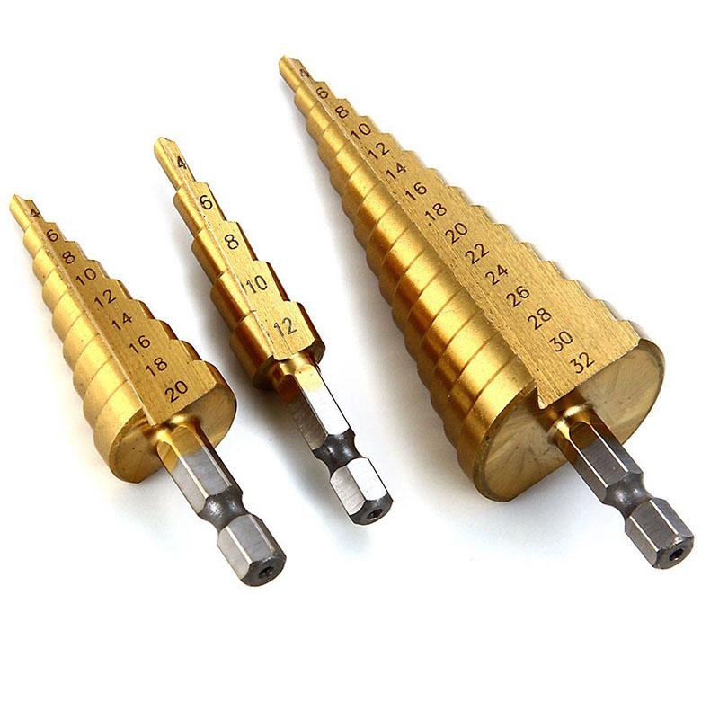 

4122032мм Шт 3 Большое Ступенчатое Конусное Сверло из Быстрорежущей Стали Титановое Сверло Резак для Отверстий