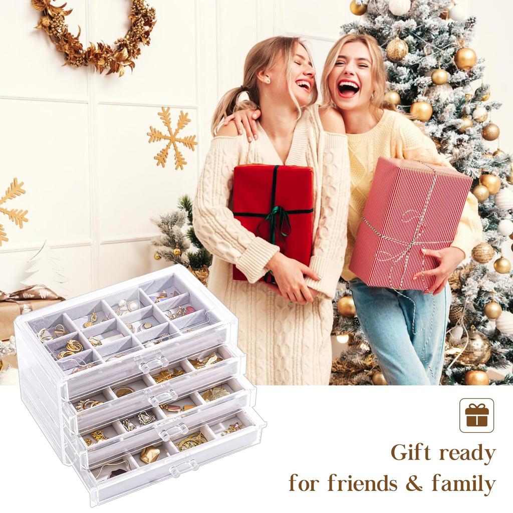 Lolalet Jewelry Transparent Jewelry Jewelry Accessory Small Item Gift Gray Box, 4-Tier, Acrylic, Drawers, Storage, Women's/Girls' Box, Case,