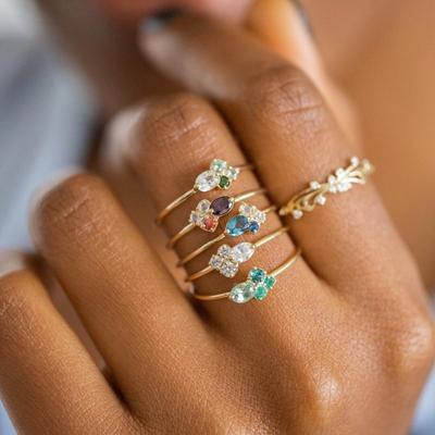 Elegant Gorgeous Gold Color Inlaid Multicolored Zircon Rings  Engagement Wedding Rings Set for Women Jewelry