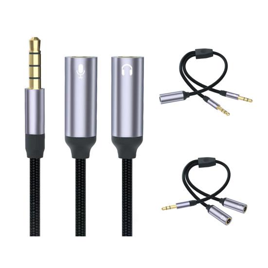 Headphone Splitter 2 in 1 High Fidelity Lossless Nylon-Braided Dual 3.5mm Male Microphone Audio to 3.5mm Female Adapter Cable Computer Accessories