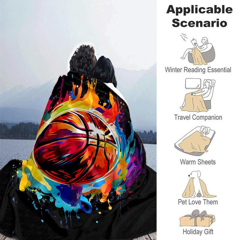 1pc Basketball Printing Lightweight Flannel Blanket, Comfortable and Warm Blanket, for Camping Sofa Bed and Couch Office, In All Seasons