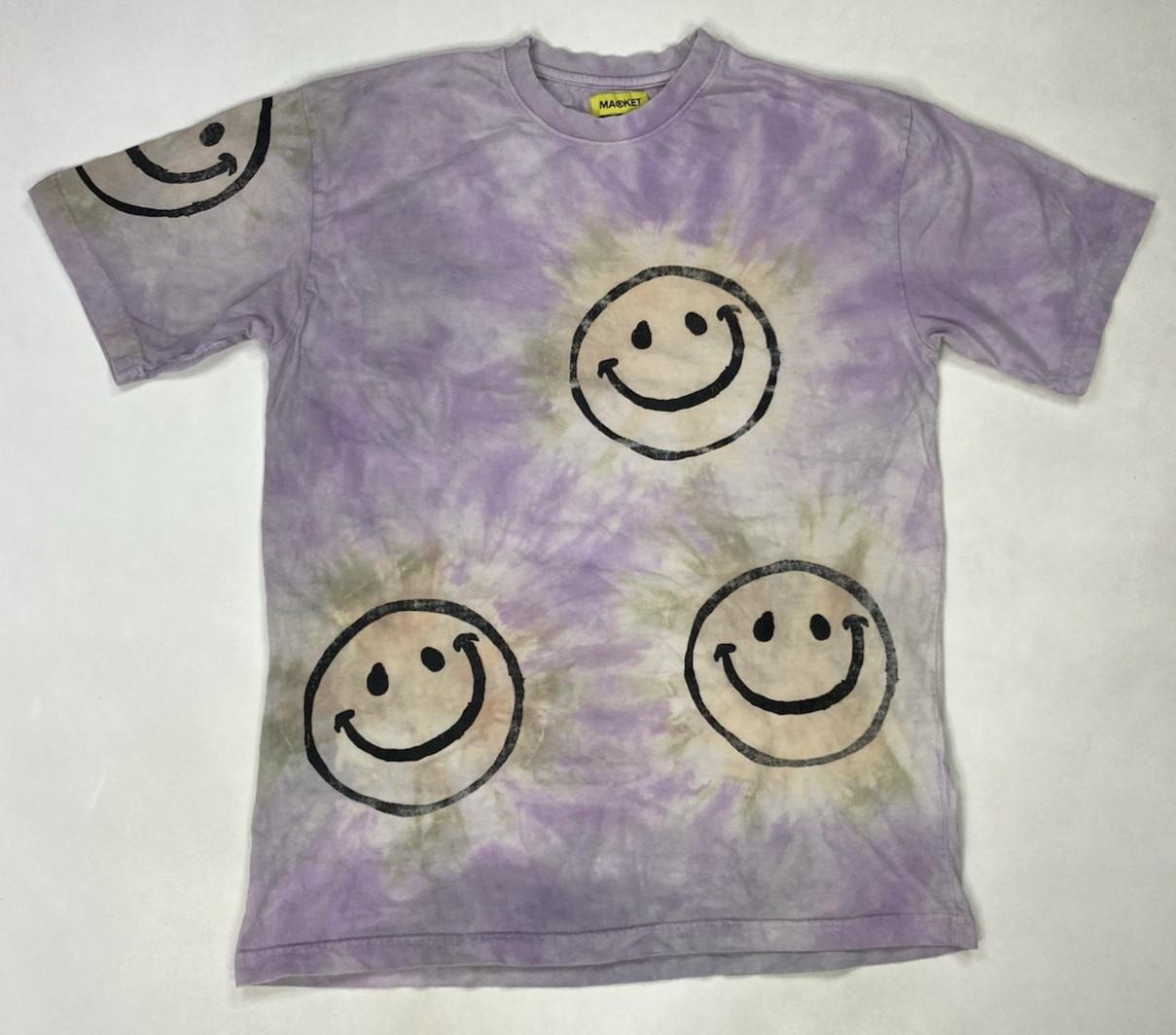 Market Smiley Graphic T-shirt Men Large Purple Tie Dye Short Sleeve M