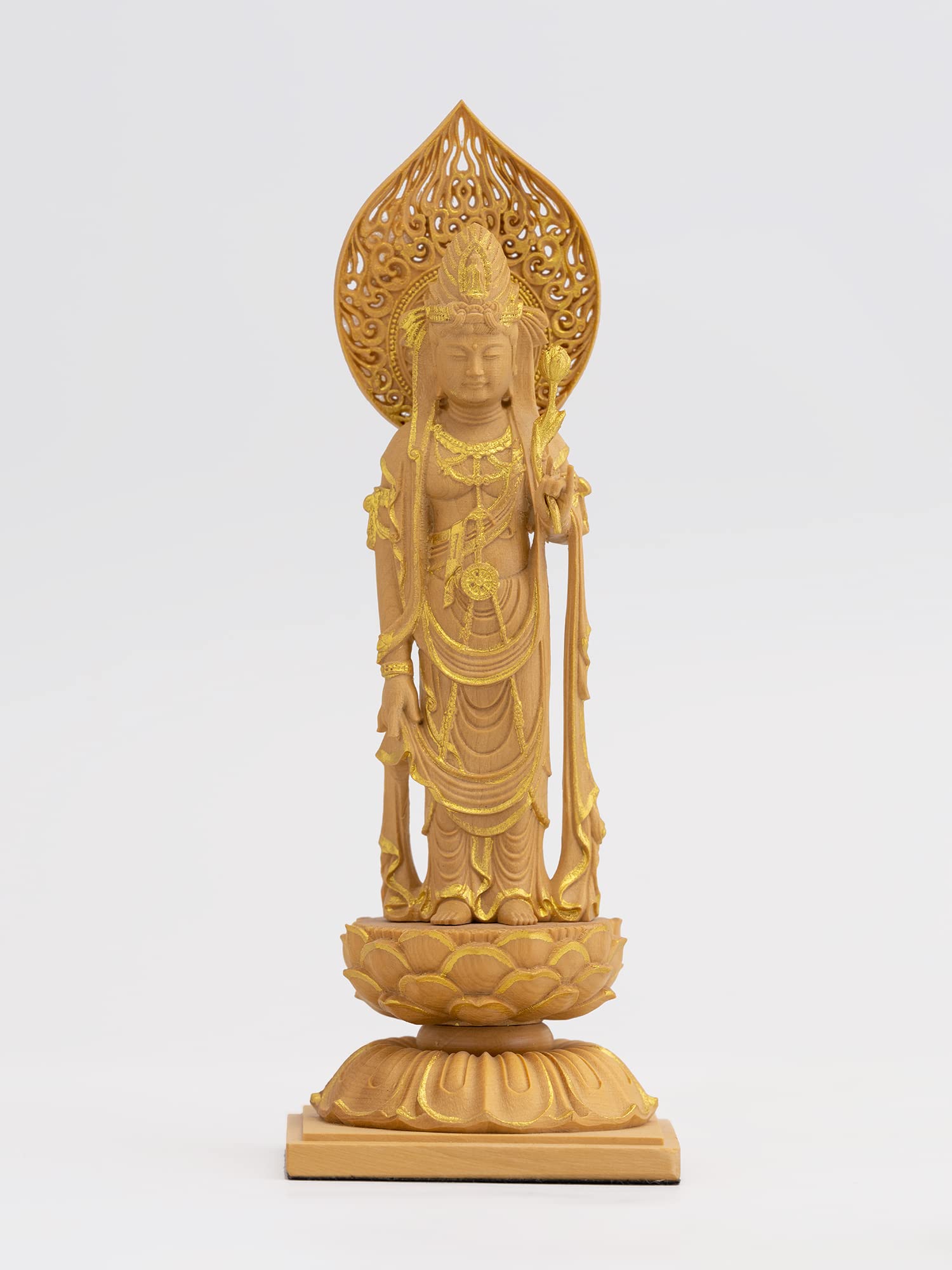 

Miniature Buddha Kannon Bodhisattva 13cm Gold Kannon Bodhisattva Statue Figure Wood Carving Ornament Shokan Nonbosatsu St. (Wooden: Boxwood,