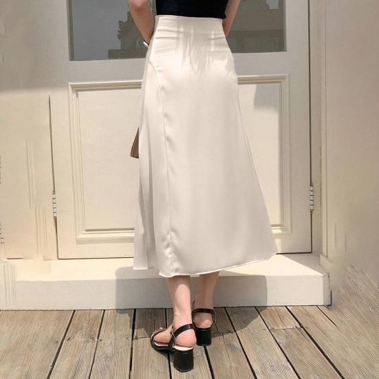 Dámská midi sukně s vysokým pasem, design rybího ocasu, sukně z imitace hedvábí, hladká saténová zeštíhlující pouzdrová sukně pro každodenní nošení