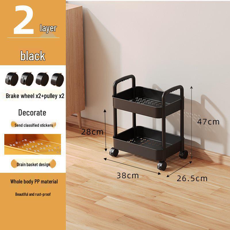 Foldable Hand-Pushed Storage Rack with Shelves for Snacks, Toys, and Kitchen Use