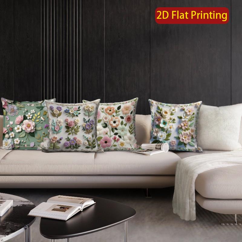 2D Vintage Floral Embossed Style Throw Pillow Covers Pattern Cushion Cover Suitable For Sofa Bedroom Car Pillow Cover