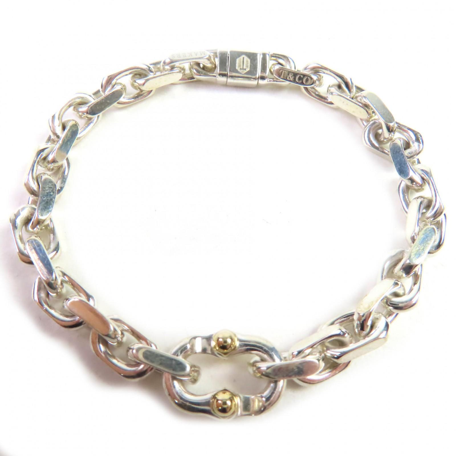 

Great TIFFANY&Co. bracelet Makers Narrow Chain Bracelet Silver gold SV925 Women Used