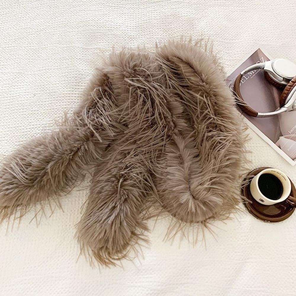 Super Dlouhý Plyšový Šátek z Imitace Kožešiny s Třásněmi Zimní Móda s Dopaminovým Plyšovým Peřím Nový Šátek