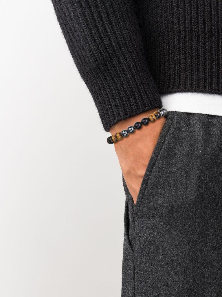 GAVU 8mm Tiger Eye, Obsidian, and Hematite Triple Amulet Bracelet for Men, 21.5cm