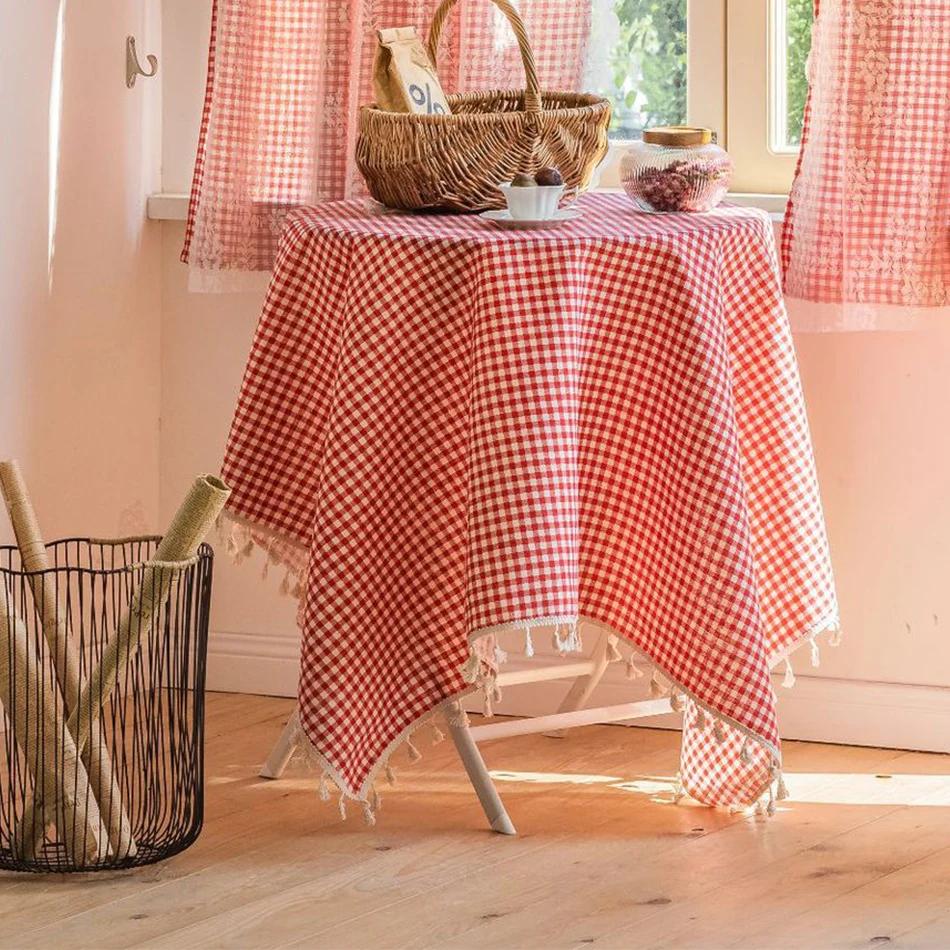 Poliestrowy lniany obrus z koronkowym brzegiem, prostokryty pokrowiec na stół z frędzlami, odporny na kurz, do kuchni, stołu jadalnego, wystroju domu