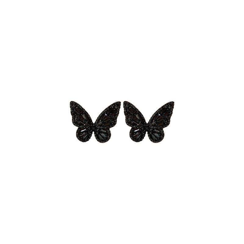 Silver Needle Retro Black Zircon Love Butterfly Earrings Sweet Cool Style Personality Earrings Light Luxury Premium Earrings