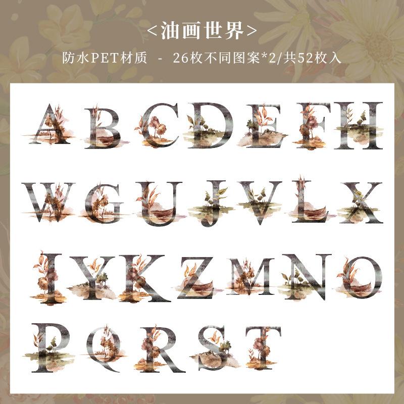 

52 pcs/pck A-Z Letter floral sticker pack PET Decorative DIY label sticker Creativity Collage Scrapbooking Material