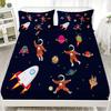 3pcs Playful Fitted Sheet Set Cartoon Style For Kids Boys Space Astronaut Rocket Planet Stars Printed Bed Sheet With Pillowcases