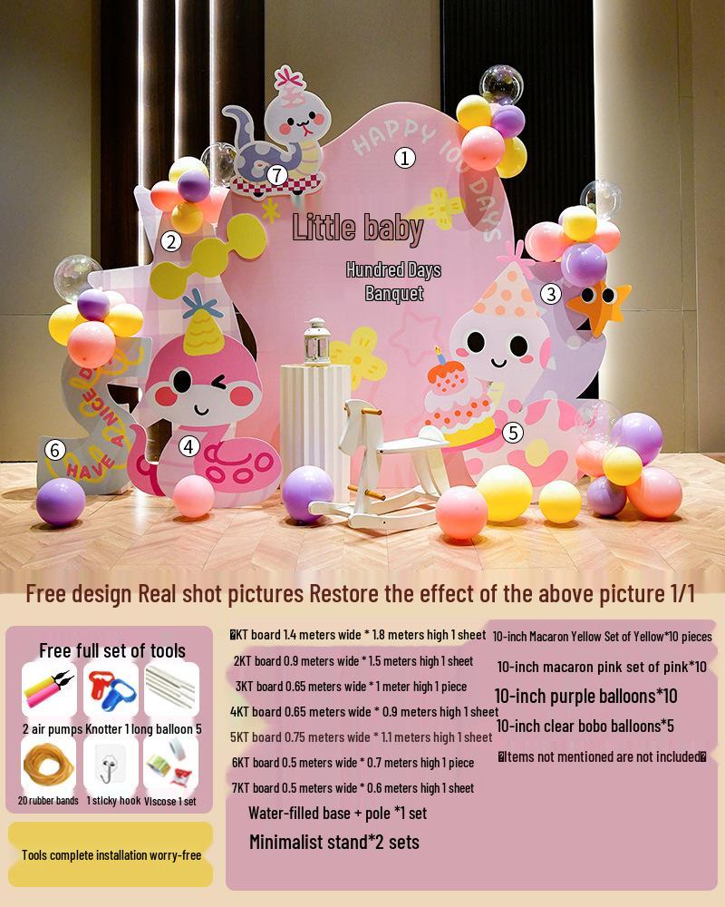 Baby Full Moon & 100 Days Celebration Decor Set - Snake Theme with Balloons for Boys and Girls