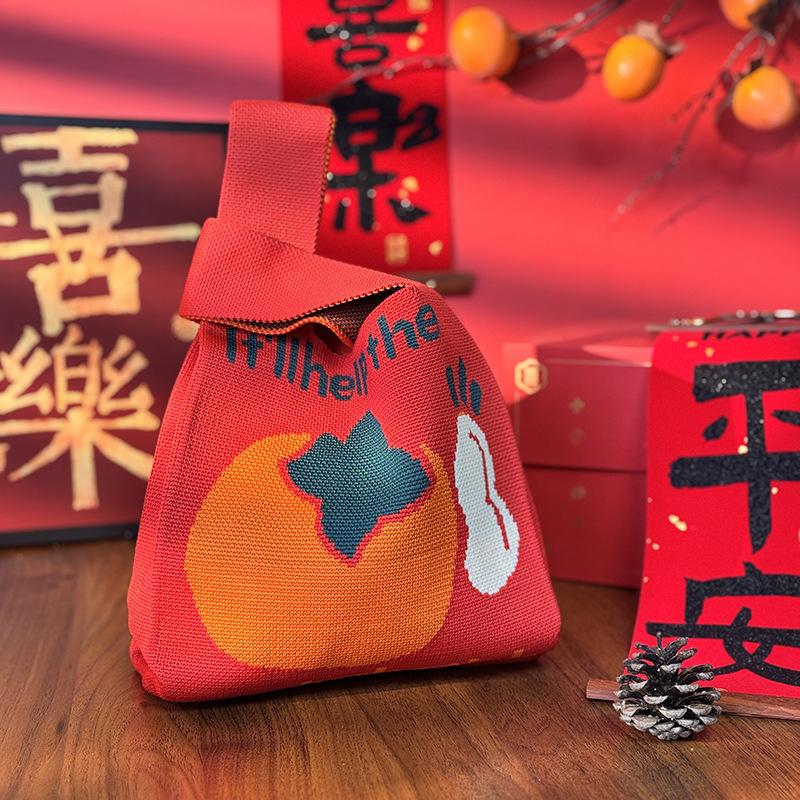 2026 Horse Year Cartoon Mascot Pony Knitted Gift Bag Handheld Candy Bag Mini Knot Wrist Bag Cute Tote Bag Reusable Shopping Bags