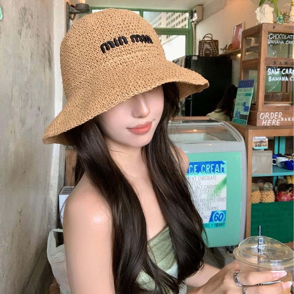 Summer new sun hat women's South Korea Dongdaemun weaving hollowed out after split fork sun protection hat fisherman hat children