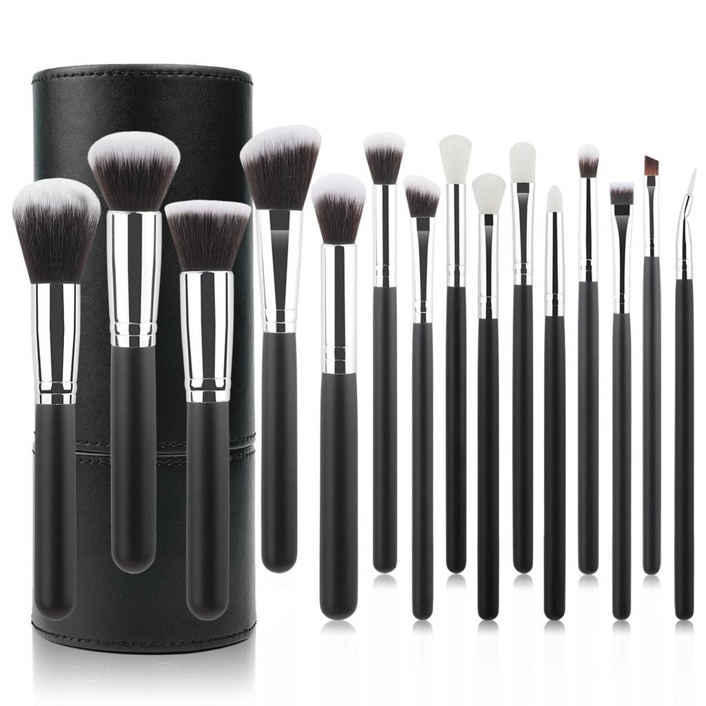 15dílná sada štětců na make-up s dřevěnou rukojetí a úložnou taškou: Zahrnuje štětce na oční stíny a korektor