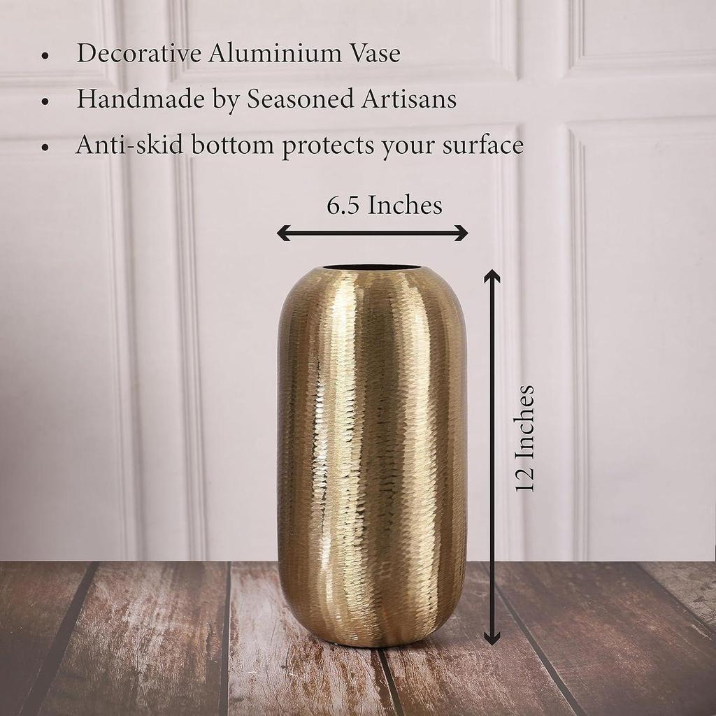 Flower Vase for Living Room Gold Metal Flower Pot for Living Room Decor | Antique Minimal Centerpiece