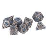 7pcs Hollow Dice Set Brass Rolling Beautiful Polyhedron Dices with Blue Numbers for Games