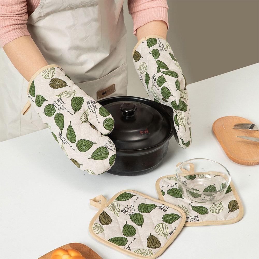 4Pcs Thickened Microwave Oven Glove Cotton Linen Heat Resistant Gloves Oven Gloves Set  Microwave