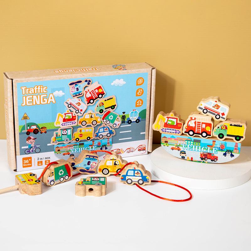 Holz-Kinder-Tier-Verkehrs-Perlen-Puzzle-Spiele, Konzentrationstraining, Feinmotorik, frühkindliche kognitive Spielzeuge