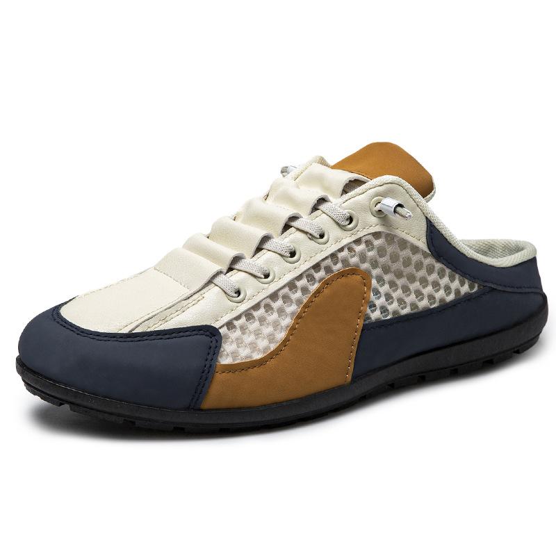 

Модные мужские полутапочки с закрытым носком 2025Новые повседневные кроссовки Баотоу Полутапочки Дышащая сетчатая обувь Мужские лоферы Плоские пляжные сандалии 39 бежевый