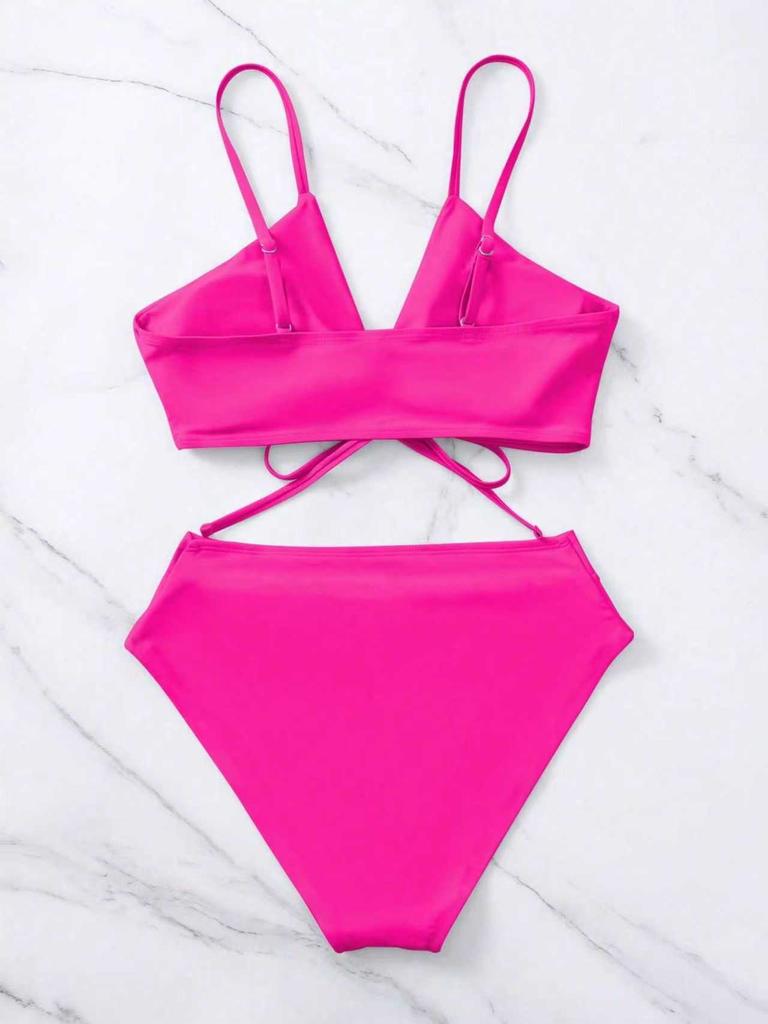 1011 new bikini European and American solid color lace-up sexy bikini split swimsuit swimsuit women