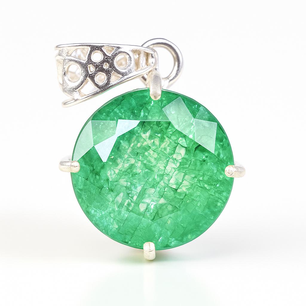 Top Quality Natural Green Emerald 35 Ct CERTIFIED Round 925 Sterling Silver Gems AI-125-NS