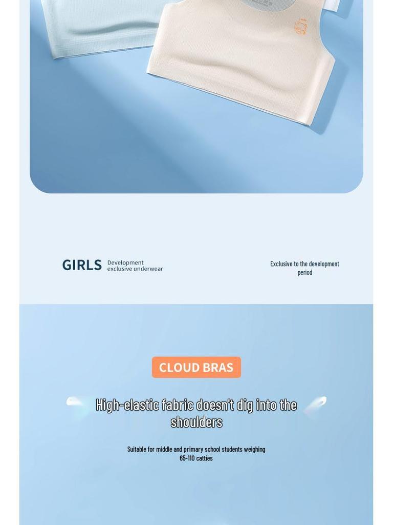 Girls' Summer Thin Style Training Bra for Puberty, Ages 12+