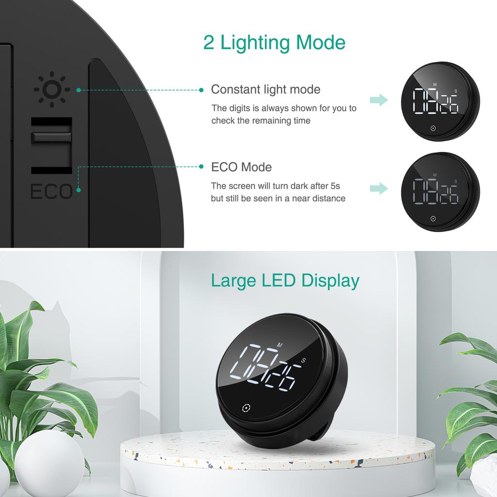 ORIA Magnetic Timer Countdown Stopwatch Manual Rotation Counter Work Sport Study Alarm Clock LED Digital Kitchen Cooking Timer