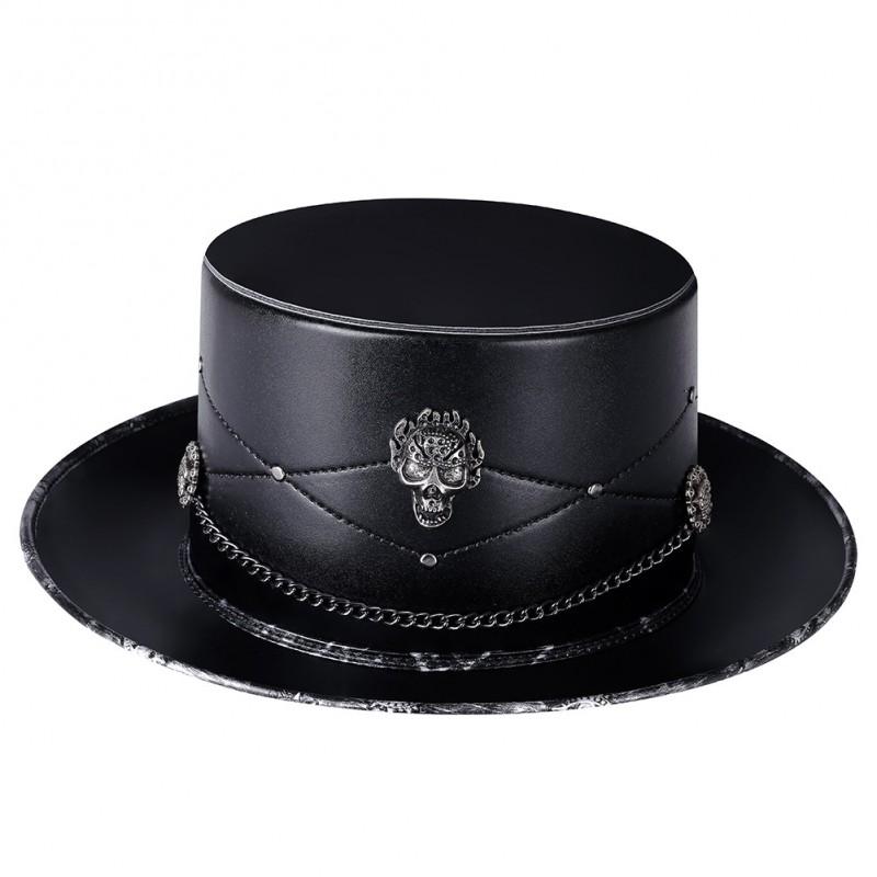 Punk-Pestdoktorhut mit Totenkopfmotiv PU-Leder Breiter Rand Fedora Halloween Cosplay Fotografie