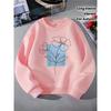 Girls' Crewneck Sweatshirt - Simple Line Flower Design with Blue Machine Washable, Spring And Autumn