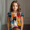Mädchen Kleidung Sommer Cartoon Katze Grafik Kinderkleidung Kinder Kunst Kritzeleien Kurzarm T-Shirt Lässig O-Ausschnitt Kinder Top